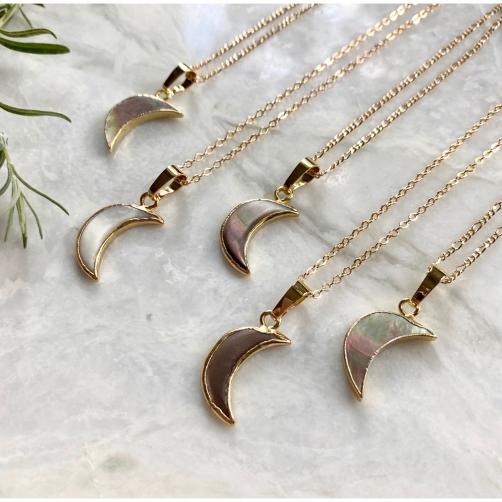 1 LEFT! Mother of Pearl Crescent Moon 22K Gold Necklace - Picture 11 of 11